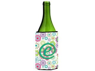 Letter E Flowers Pink Teal Green Initial Wine Bottle Beverage Insulator Hugger CJ2011 ELITERK