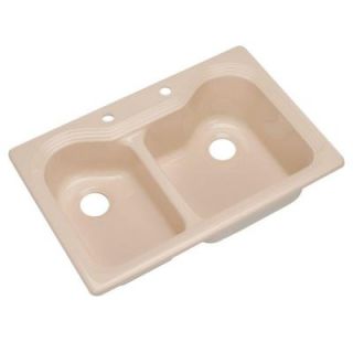 Thermocast Breckenridge Drop In Acrylic 33 in. 2 Hole Double Bowl Kitchen Sink in Peach Bisque 46207