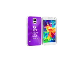 Samsung Galaxy S5 Aluminum Plated Hard Back Case Cover Keep Calm and Love Owls (Purple)