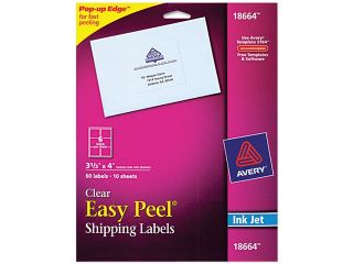Avery 18664 Easy Peel Mailing Labels for Inkjet Printers, 3 1/3 x 4, Clear, 60/Pack