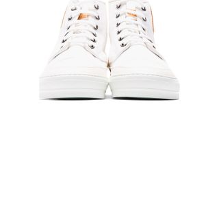 Alexander McQueen White Canvas Leather Trimmed Mid Top Sneakers