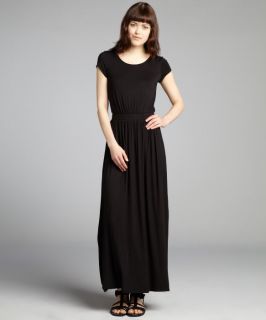 Wyatt Black Jersey Knit Short Sleeve Banded Maxi Dress (322626301)