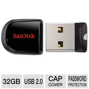 SanDisk Cruzer Fit USB Flash Drive 32GB   USB 2.0, 128 bit AES Encryption Support, Password Protection, LED Access Indicator   SDCZ33 032G B35