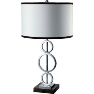 ORE International 26 in. 3 Ring Silver Metal Table Lamp (White) with Convenient Outlet 8323 1