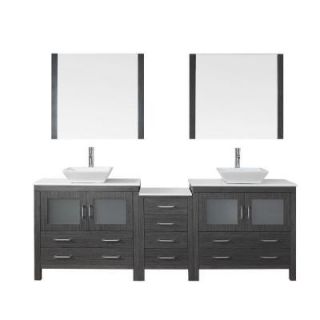 Virtu USA Dior 90 in. W x 18.3 in. D x 33.43 in. H Zebra Grey Vanity with Stone Vanity Top with White Square Basin and Mirror KD 70090 S ZG