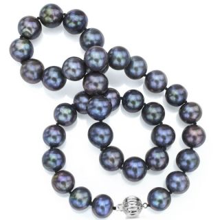 DaVonna Sterling Silver Black Cultured Pearl Necklace (13 15 mm)