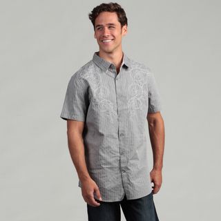JCLA Mens Grey Embroidered Striped Woven Shirt