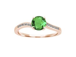 0.91 Ct Round Green Nano Emerald White Diamond 14K Rose Gold Ring