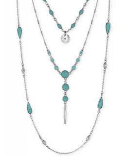 Lucky Brand Silver Tone Layered Turquoise Look Bead Necklace   Jewelry
