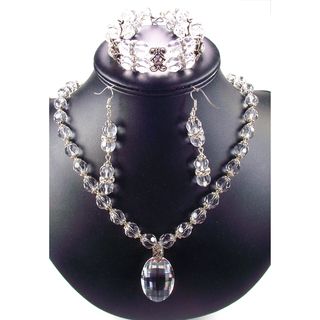 Silverplated Clear Crystal Pendant Wedding Jewelry Set