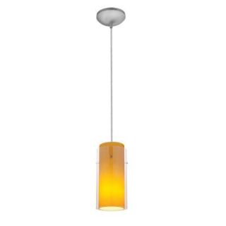 Access Lighting Glass'n 1 Light Brushed Steel Metal Pendant with Clear Amber Glass Shade 28033 1C BS/CLAM