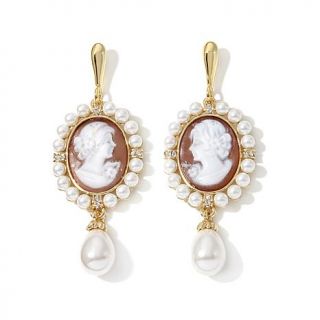 AMEDEO "St. Honore" 20mm Cameo Simulated Pearl & Crystal Goldtone Drop Earr   7634949