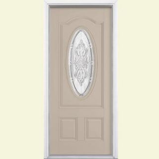 Masonite 36 in. x 80 in. New Haven Three Quarter Oval Lite Painted Smooth Fiberglass Prehung Front Door with Brickmold 33934