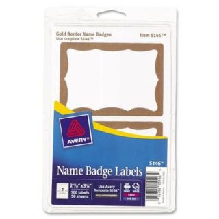 Avery Print or Write Name Badges 5146, Gold Border, 100 Pack