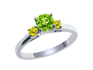 0.73 Ct Round Green Peridot Canary Diamond 925 Sterling Silver Ring