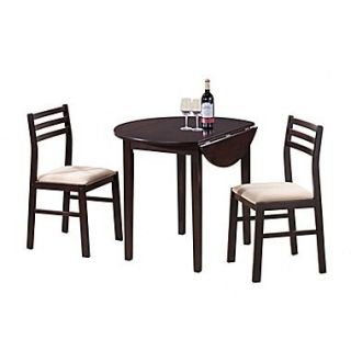 Monarch 3PC Padded Dining Set With a 36Dia Drop Leaf Table, Cappuccino