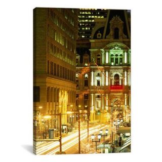 iCanvas Panoramic Building Lit Up at Night, City Hall, Philadelphia, Pennsylvania, Photographic Print on Canvas