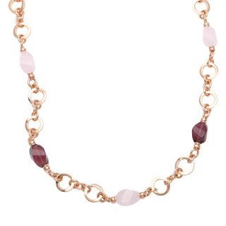 18k Rose Goldplated Stationed Amethyst and Rose Quartz Necklace