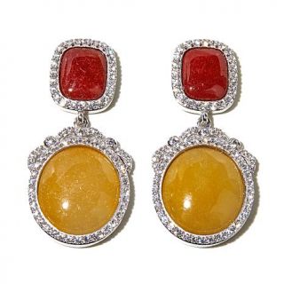 Jade of Yesteryear Red and Yellow Jade and CZ Sterling Silver Drop Earrings   7837489