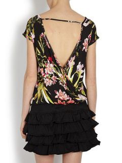 Morgan Bold floral print t shirt with open back Black