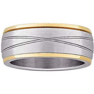 7.8mm Two Tone Textured Design Band in Stainless Steel