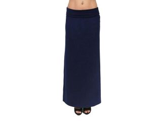 Elegant Women's Rayon Span Full Length Maxi Skirt:Navy