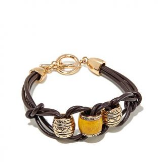 Studio Barse Gemstone Bronze Leather Toggle Bracelet   7818519