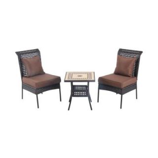 Patio Sense Sonoran 3 Piece All Weather Wicker Patio Bistro Set with Brown Cushions 61545
