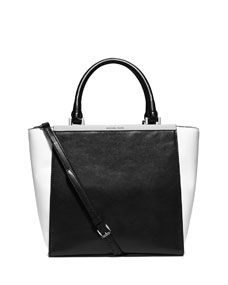 MICHAEL Michael Kors Lana Medium Colorblock Tote Bag, Black/Optic White