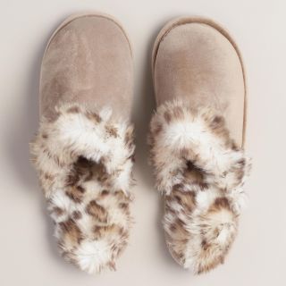 Faux Fur Taupe Slippers