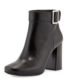 Prada Vitello Chunky Heel Bootie, Black (Nero)