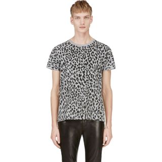 Saint Laurent Grey & Black Leopard Print T Shirt