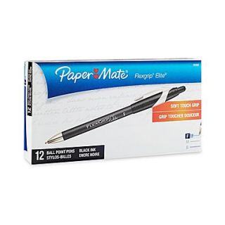 Paper Mate FlexGrip Elite Retractable Ballpoint Pen, Fine Point 0.7 mm, Black, 12/pk (85582)