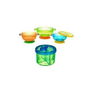 Munchkin 3 Count Suction Stay Put Bowls with Snack Dispenser, Green