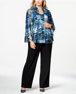 Alex Evenings Plus Size Printed Mandarin Collar Jacket and Shell