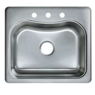 KOHLER Staccato Drop In Stainless Steel 25 in. 3 Hole Single Bowl Kitchen Sink K 3362 3 NA