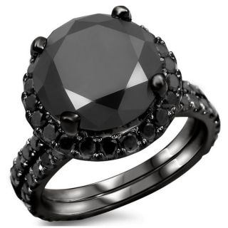 Noori 14k Black Gold 4ct TDW Certified Black Diamond Engagement Ring