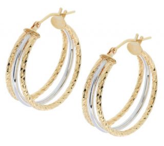EternaGold Two tone Textured and Polished Hoop Earrings, 14K —