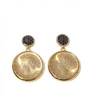 Bellezza Lira Coin .72ct Black Spinel Bronze Drop Earrings   7724757