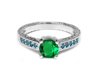 1.17 Ct Round Green Nano Emerald Blue Diamond 925 Silver Engagement Ring