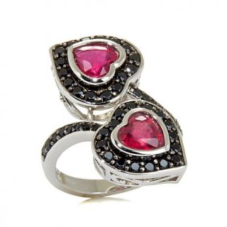 Victoria Wieck Ruby and Black Spinel "Heart" Bypass Sterling Silver Ring   7930514