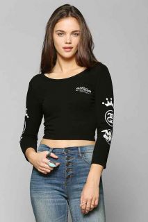 Stussy Logo Fitted 3/4 Sleeve Cropped Tee