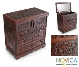Cedar and Leather Inca Tradition Chest of Drawers Jewelry Box (Peru