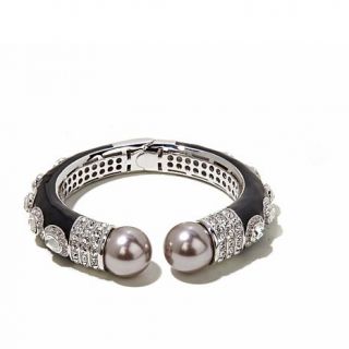 Joan Boyce "Elegantly Enameled" Simulated Pearl Enamel Hinged Cuff Bracelet   7678276