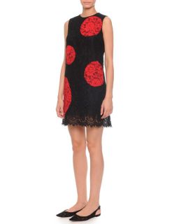 Dolce & Gabbana Oversize Dotted Lace Shift Dress, Black/Red