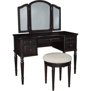Classic Vanity with Tri Fold Mirror and Bench, Espresso