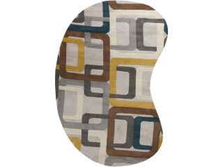 8' x 10' Soporific Squircle Gray, White and Teal Blue Kidney Wool Area Throw Rug