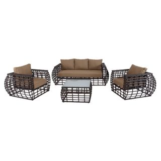 the Hom Kessler Brown 4 piece Outdoor Wicker Sectional Sofa Set