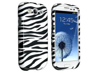 Insten Black / White Zebra Hard Rubber Coated Case + Mirror Screen Protector Compatible with Samsung Galaxy S III / S3