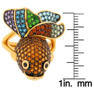 Meredith Leigh Designs Sterling Silver Round Multi Stone Fish Ring